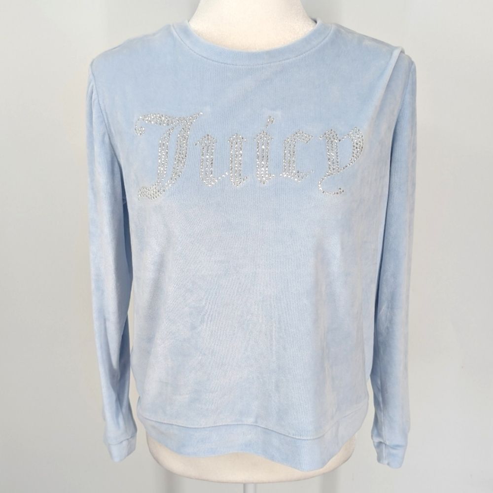 Juicy Couture Sleepwear Baby Blue Silver Rhinestone Velour Sweatshirt Small NWOT